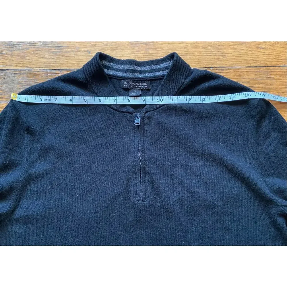 BANANA REPUBLIC Pima Cotton Cashmere 1/4 Zip Black Sweater Mens sz M